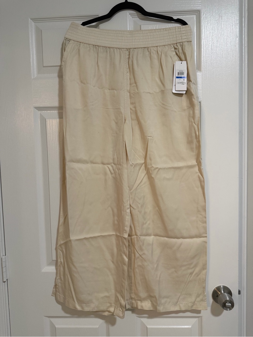 DKNY Cream Wide-Leg Elastic Waist Chinos